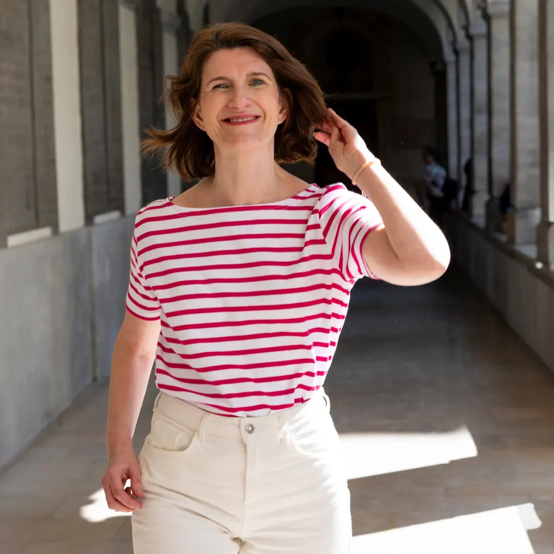 La marinière femmes col bateau manches courtes en coton upcyclé