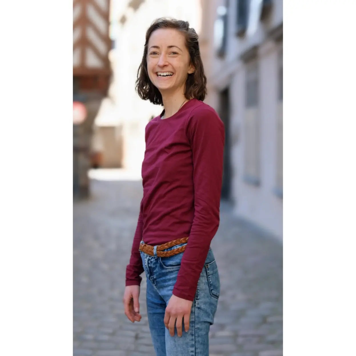 Tee shirt manche longue top femme rouge