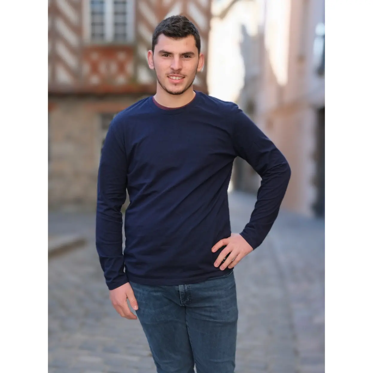 T shirt manches longues hommes bleu en coton BIO Coton vert