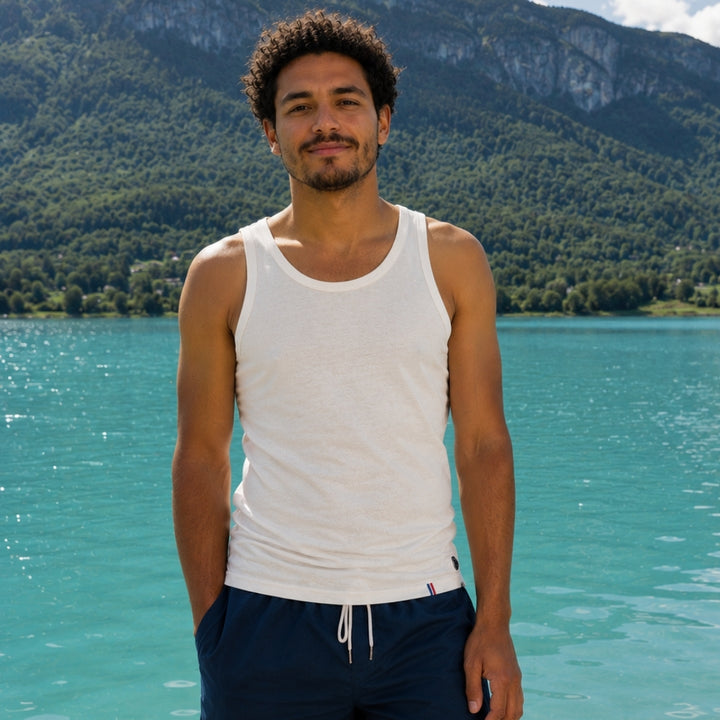 Debardeur_fran_ais_hommes_Coton_vert_blanc
