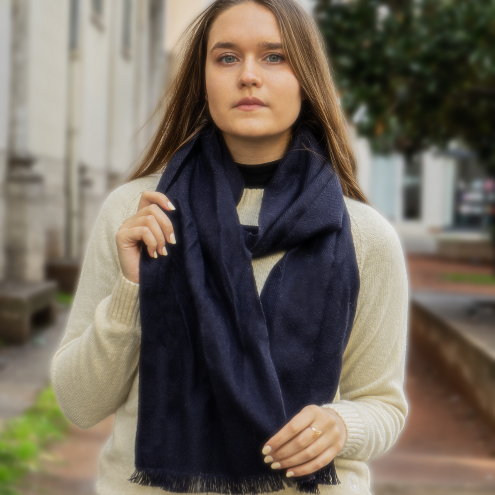 Echarpe Coton vert made in France bleu nuit