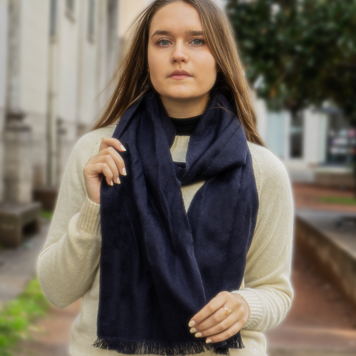 Echarpe Coton vert made in France bleu nuit