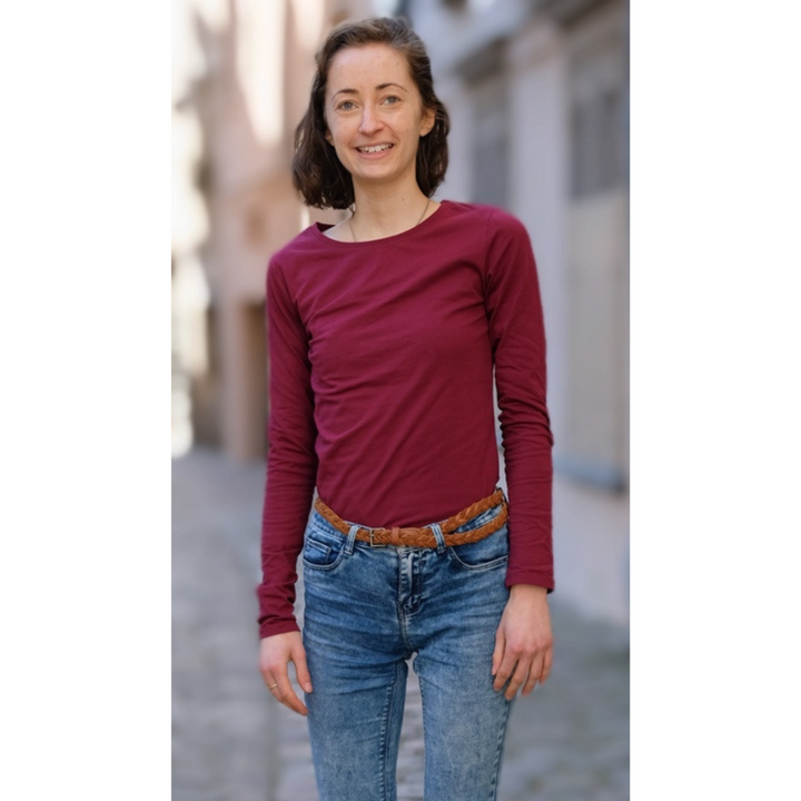 VM ♻ T-shirt Femme manches longues bordeaux en coton BIO (vêtements moches)