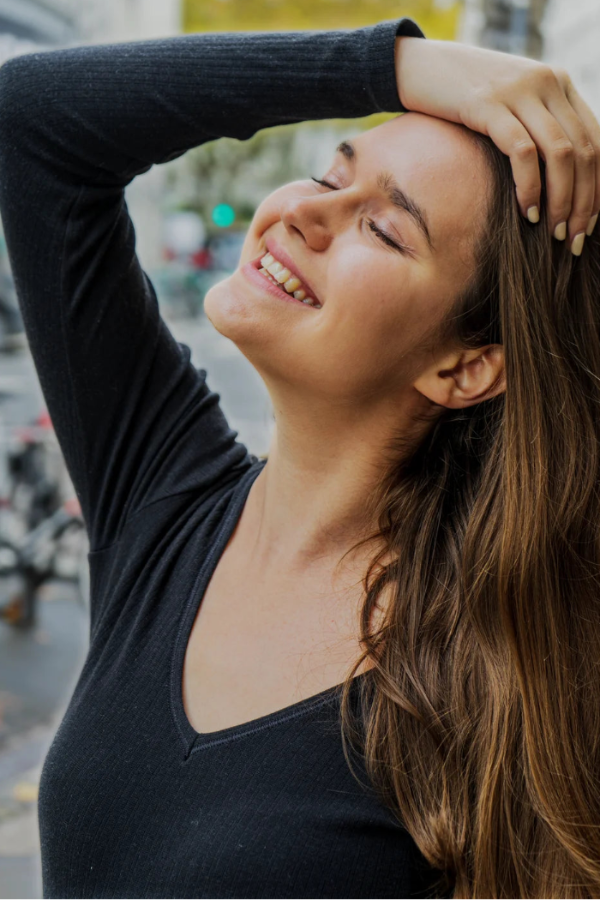 Le body col V manches longues noir - Coton vert