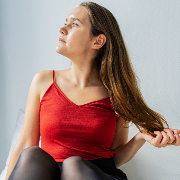 Le caraco en laine mérinos Coton vert - rouge