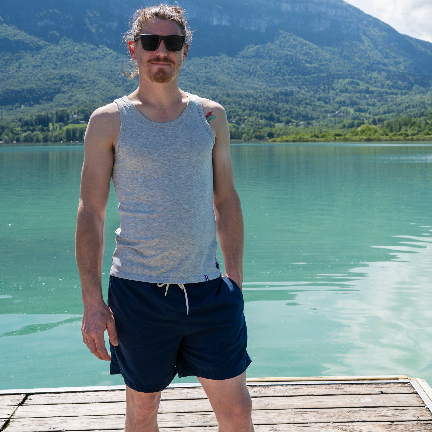 Le_short_de_bain_hommes_marine_Coton_vert_4