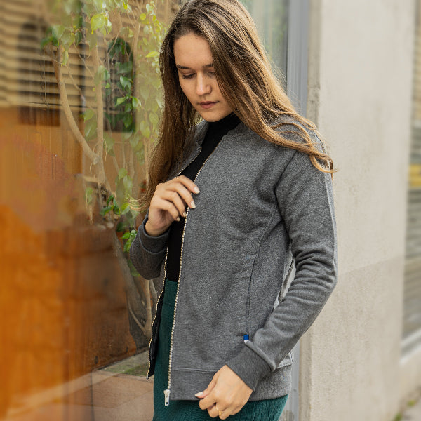 Le teddy français en coton bio gris foncé chiné - Coton vert