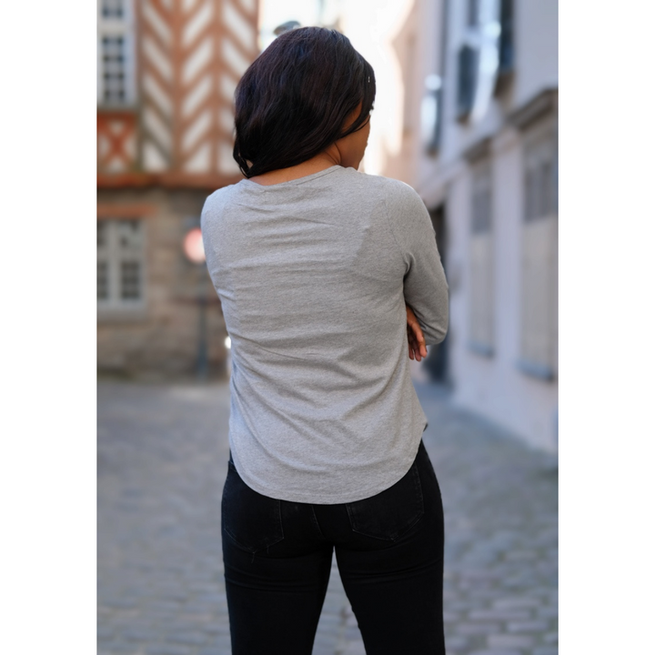 VM ♻ T-shirt Femme manches  3/4 gris en coton BIO (vêtements moches)