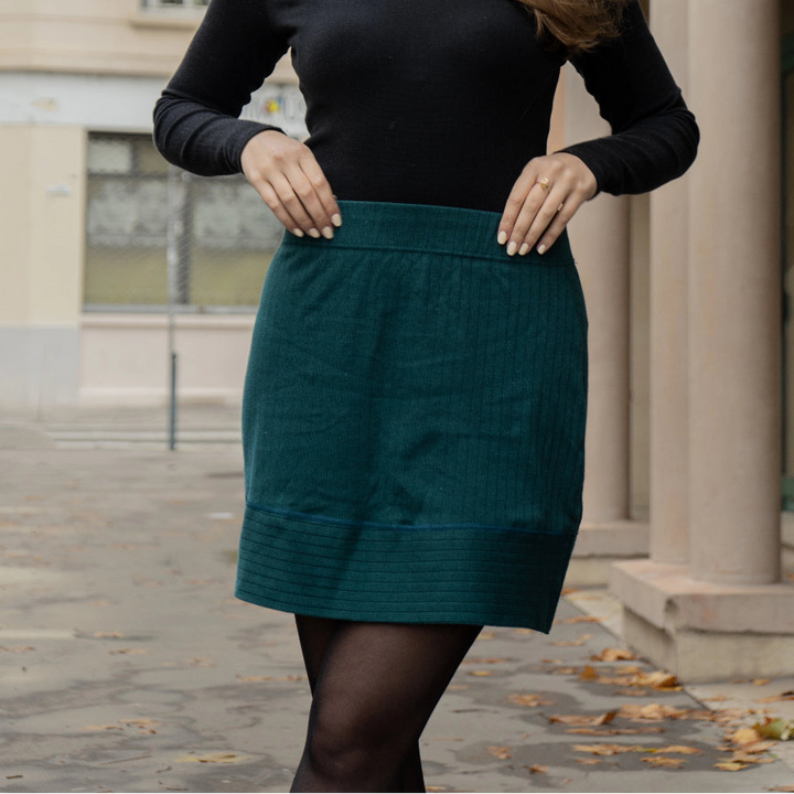 Mini-jupe Coton vert laine et coton bio - Vert foncé