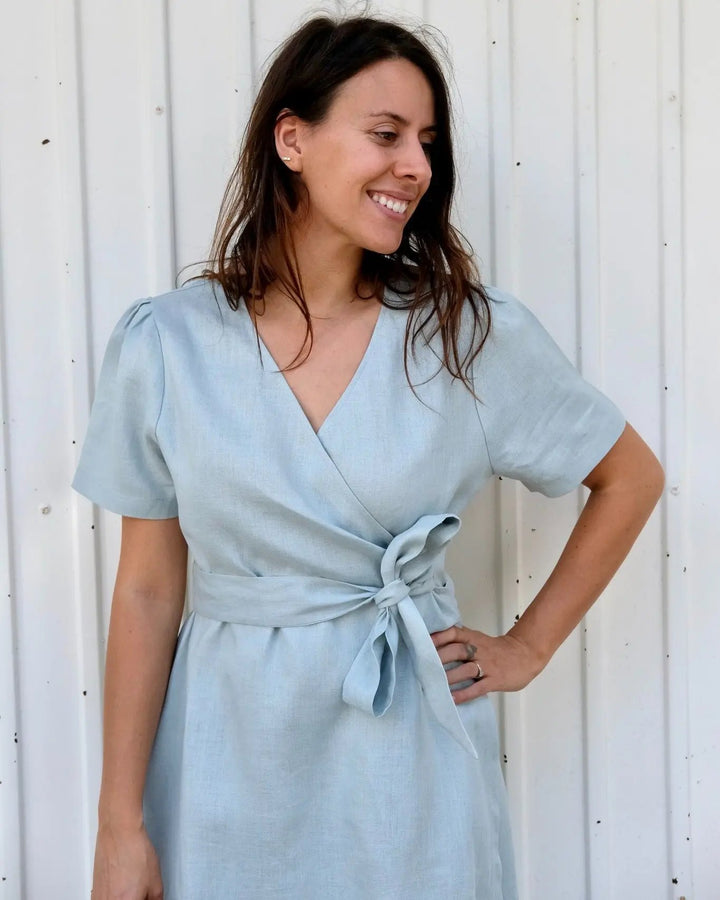 La robe portefeuille en lin | Fabriquée en France - Coton vert