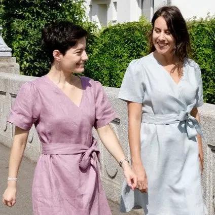 La robe portefeuille en lin | Fabriquée en France - Coton vert