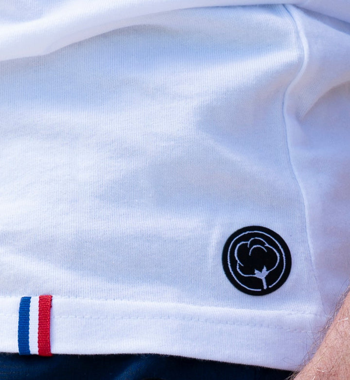 T-shirt col V français hommes Coton vert blanc en coton bio 3