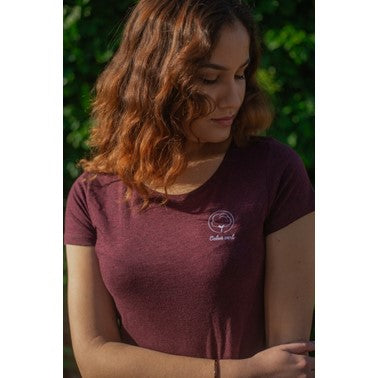 VM ♻ T-shirt Femme col rond bordeaux chiné en coton BIO