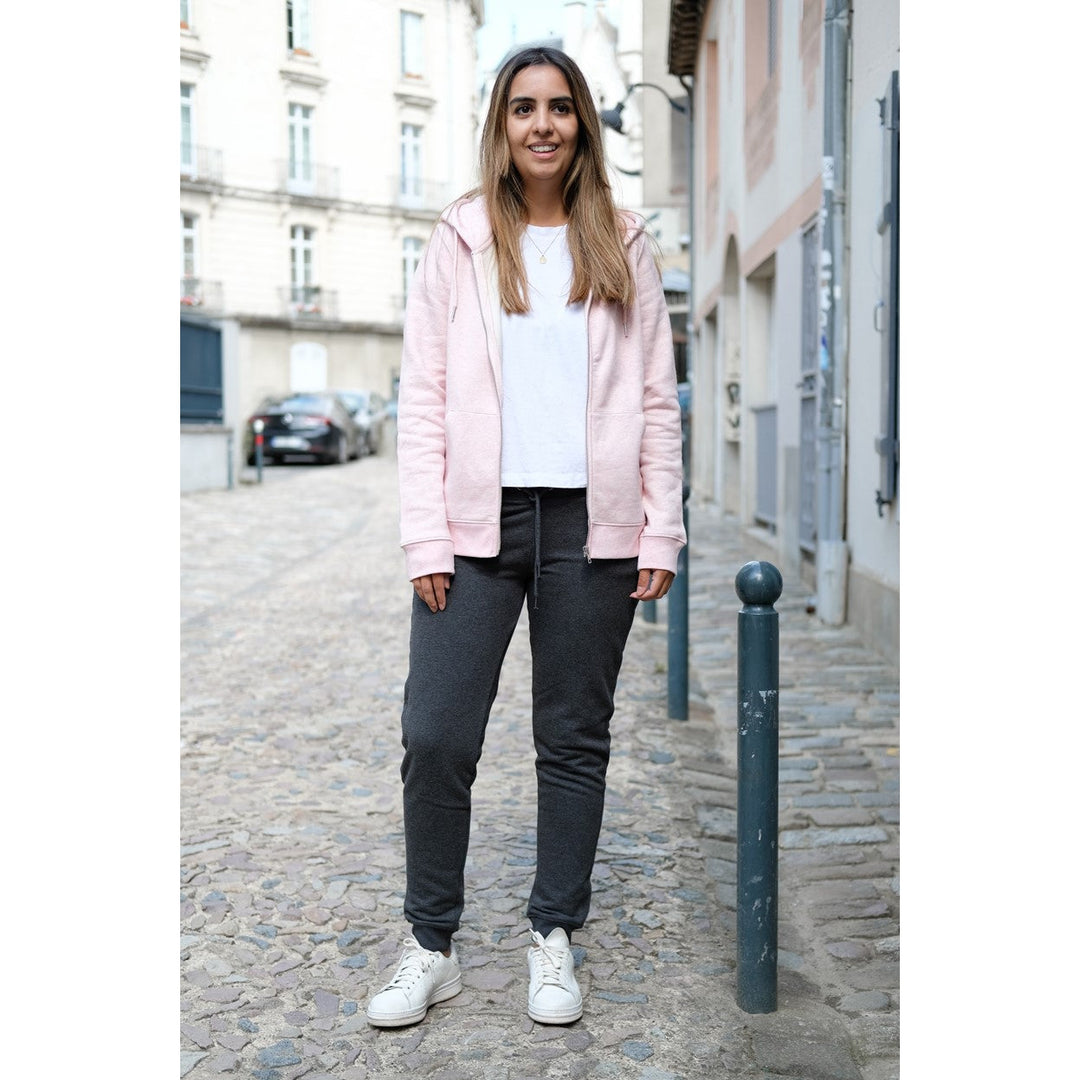 VM ♻ Veste capuche zippée femmes rose crème chiné en coton BIO (vêtements moches)