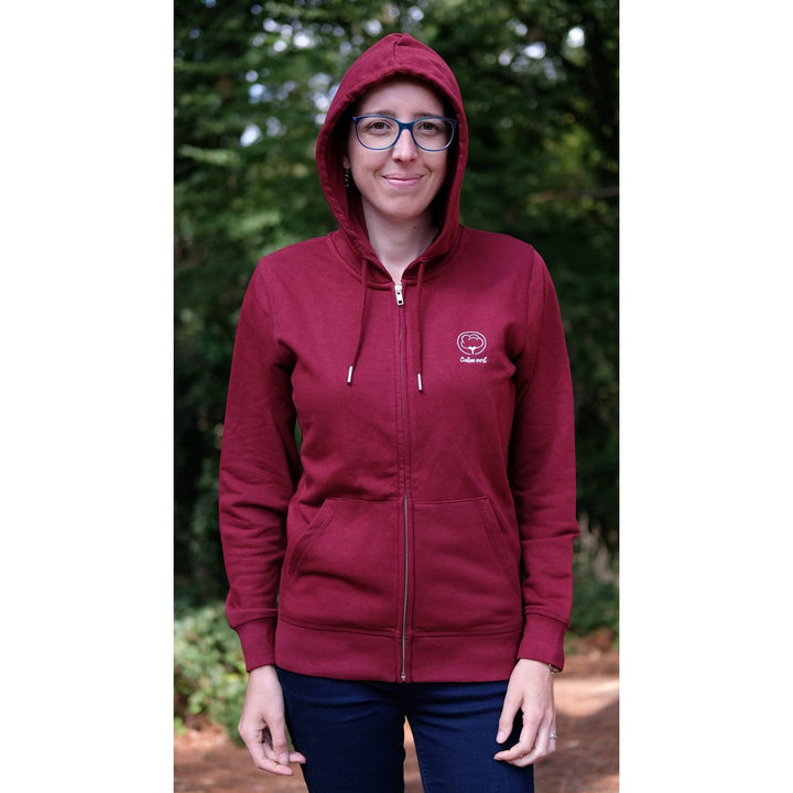 VM ♻ Veste capuche zippée mixte bordeaux en coton BIO