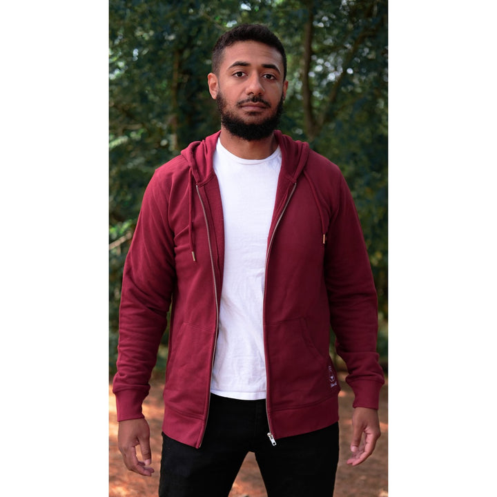 VM ♻ Veste capuche zippée mixte bordeaux en coton BIO