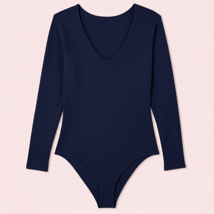 body-manches-longues-col-v-noir-Coton vert