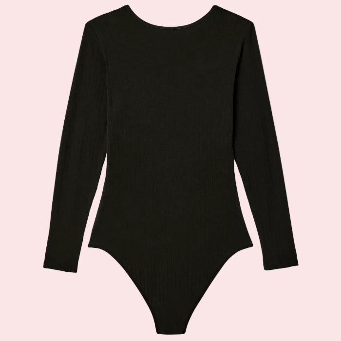 body-manches-longues-col-v-noir-dos-Coton vert