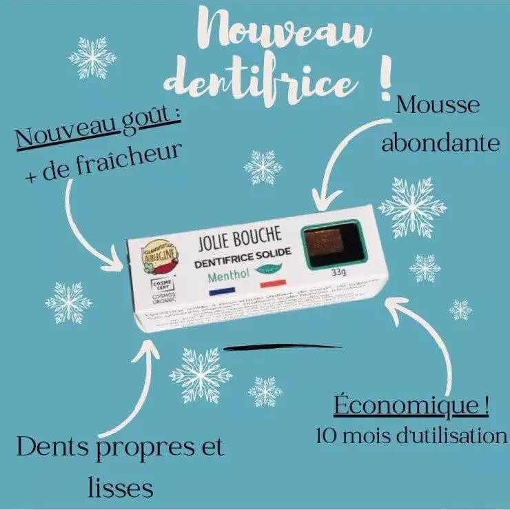 Dentifrice solide "Jolie bouche menthol" | Fabriqué en Bretagne | Bio & vegan - Coton vert