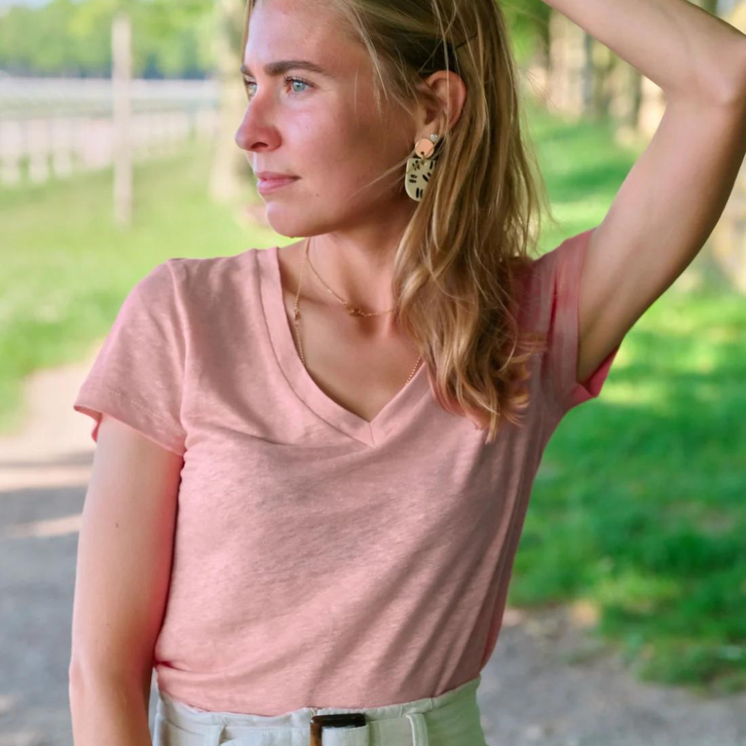 T-shirt femme col V 100% lin upcyclé