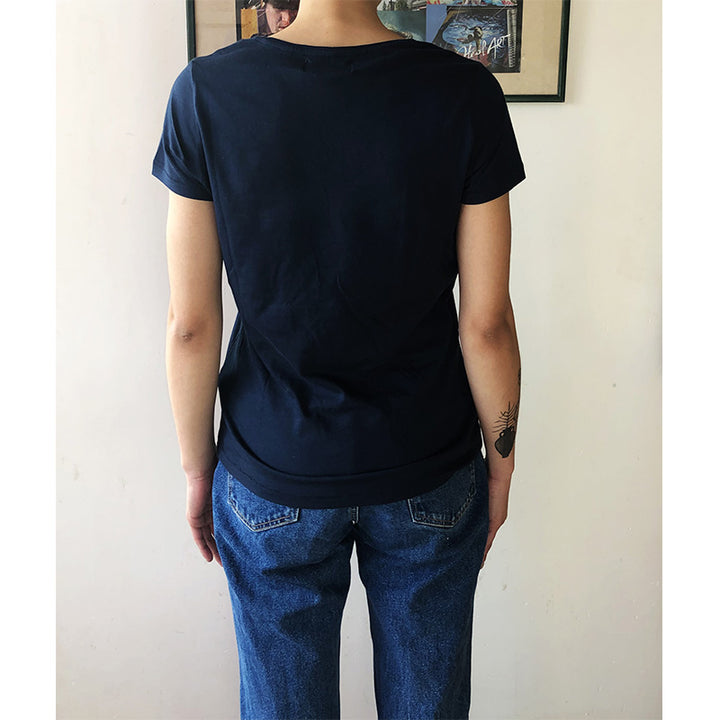 VM ♻ T-shirt Femme col V bleu nuit en coton BIO (vêtements moches)